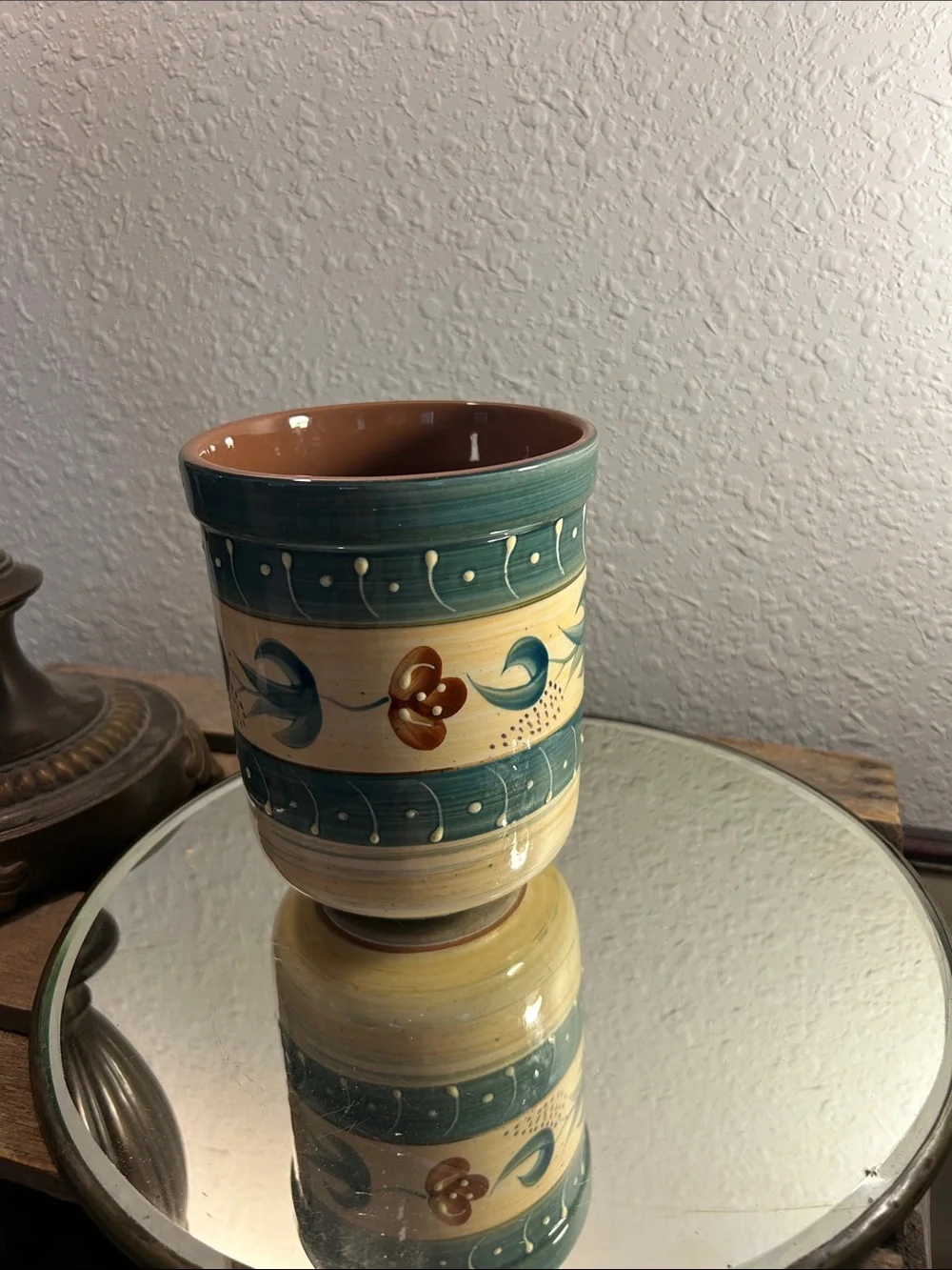 Hand-Painted Ceramic Utensil holderin Teal and Cream